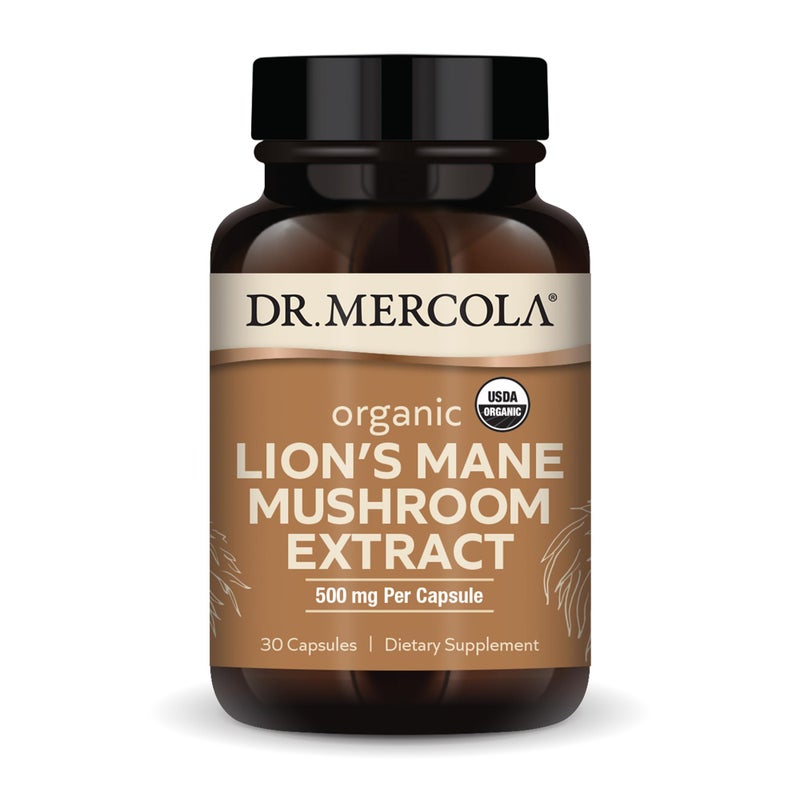 Dr. Mercola Organic Lion's Mane Mushroom Extract, 30 Capsules 500 mg Organic Lion's Mane, Non-GMO, Gluten Free, Soy Free - Image 1